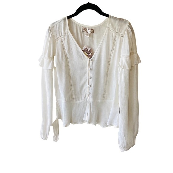 NEW B.O.G. Collective White Ruffle Cottagecore Boho Blouse S - Picture 1 of 8